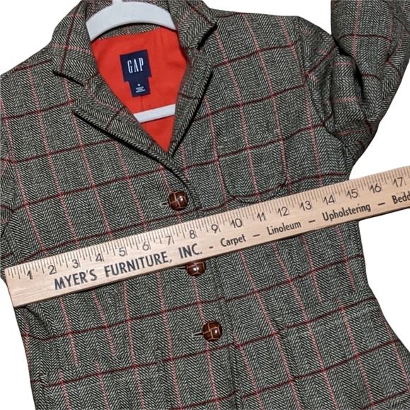 Gap wool blend plaid blazer faux leather wrap button lined preppy busine… - Picture 5 of 12